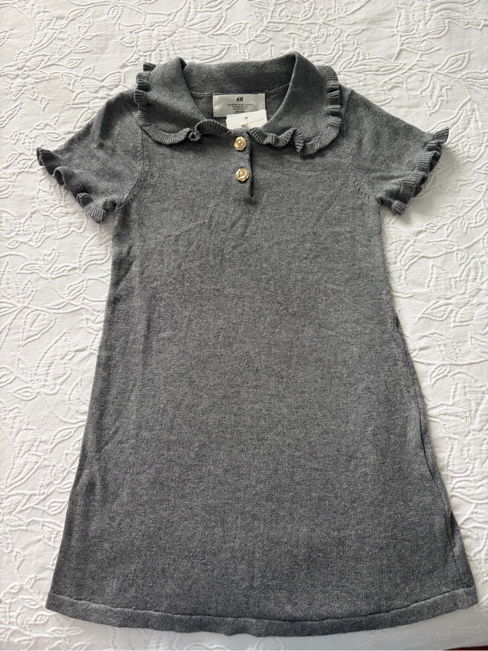 H&M Girls' Gray Ruffle Collar Polo Dress 3/4t new